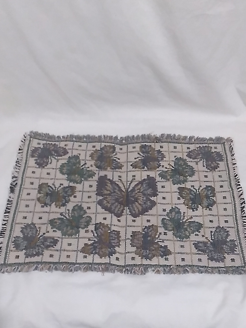 Vintage (2) Butterfly Woven Tapestry Fringed Place Mats (L1)